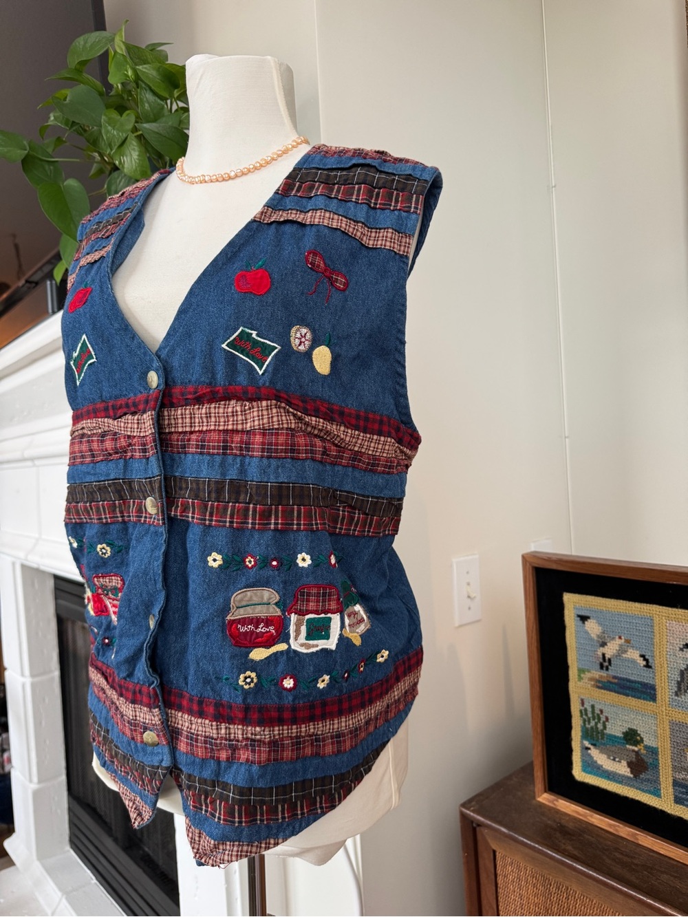 Bobbie Brooks Blue Embroidered Patchwork Sleeveless Vest